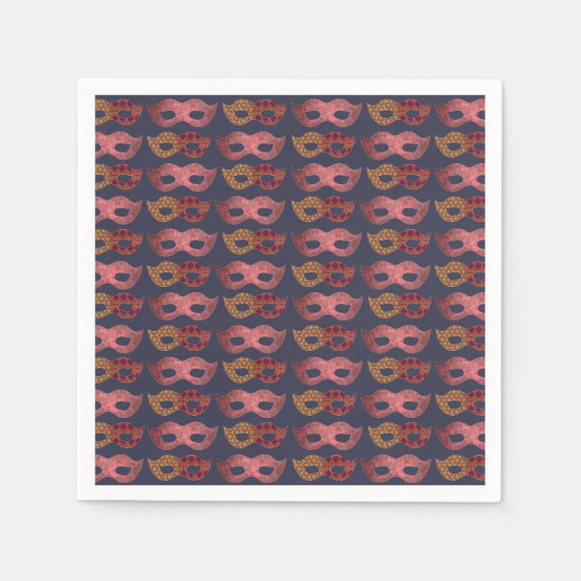 Burgundy Masquerade Masks Pattern Napkin (Front)