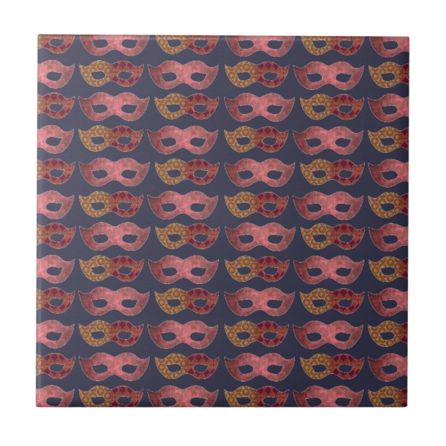 Burgundy Masquerade Masks Pattern Tile (Front)