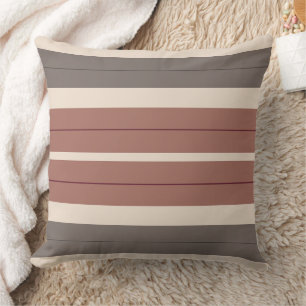 Burgundy mauve and grey stripes throw pillow