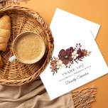 Burgundy Mauve Ivory Fall 70th Birthday Flat Thank You Card<br><div class="desc">A beautiful and elegant thank you card designed especially for a 70th birthday party. It features a large floral spray of burgundy red, mauve pink and ivory white flowers nestled in green leaves. Two lines are provided for a customized thank you and the birthday woman's name. This item is part...</div>