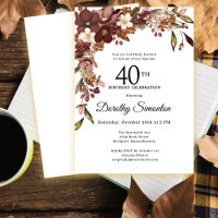 Burgundy Mauve Ivory Fall Flowers 40th Birthday