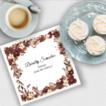 Burgundy Mauve White Fall Flower 90th Birthday Napkin<br><div class="desc">Elegant burgundy, mauve and ivory white fall flowers create a very pretty floral frame. Berries and branches give it a modern and rustic Boho vibe. The birthday celebrant's name is written in a timeless script font. Two lines of text below let you customize your birthday message. This item is part...</div>
