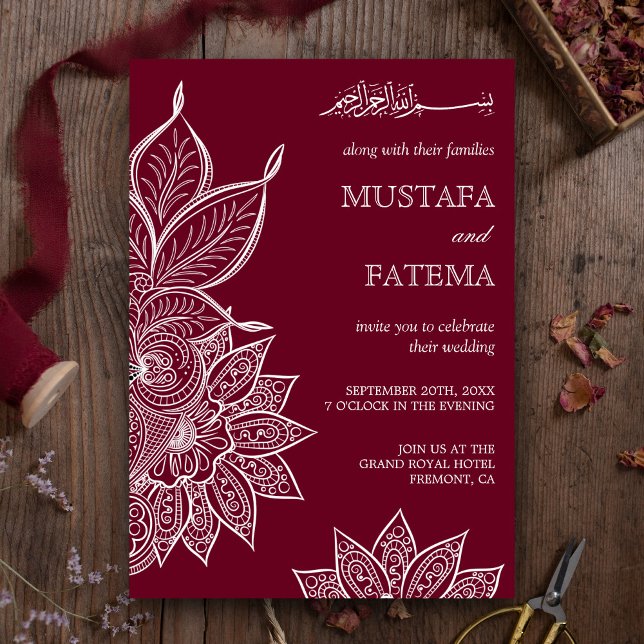 Burgundy Mehendi Henna Islamic Wedding Invitation (Creator Uploaded)