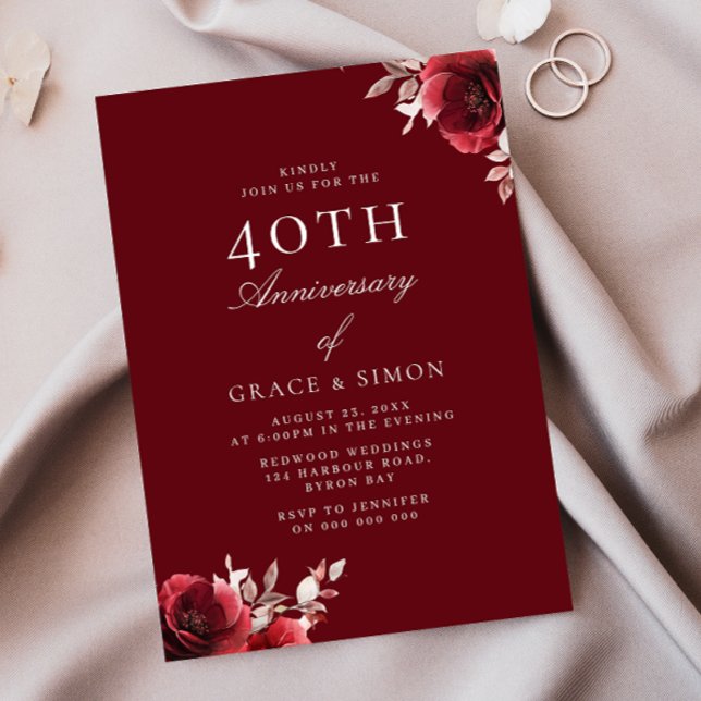 Burgundy Merlot Wine 40th Wedding Anniversary Invitation (Creator Uploaded)