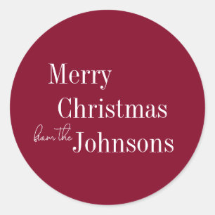 Burgundy Merry Christmas Classic Round Sticker