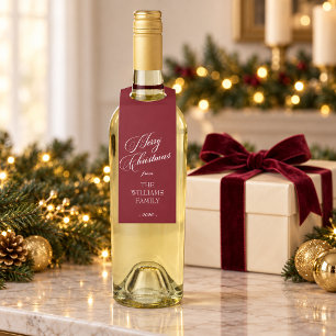 Burgundy Merry Christmas Personalized Bottle Tag