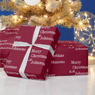 Burgundy Merry Christmas Personalized Wrapping Paper