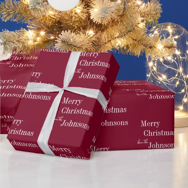 Burgundy Merry Christmas Personalized Wrapping Paper (Holidays)
