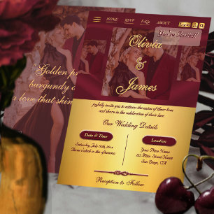 Burgundy Metallic Gold Overlay Photo Wedding Invitation