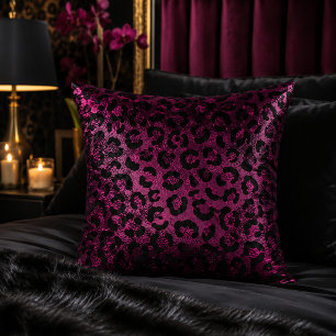 Burgundy Metallic Leopard Print Animal Pattern Throw Pillow