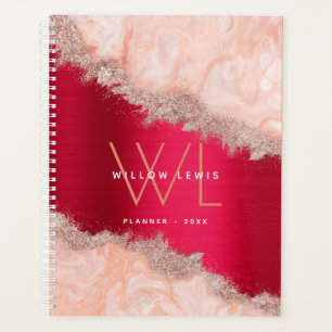 Burgundy Metallic Rose Gold Glitter Monogram Planner