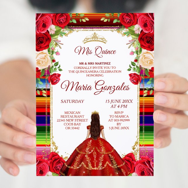 Burgundy Mexican Mis Quince Invitation (Creator Uploaded)