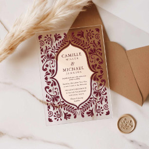 Burgundy Mexican Talavera Acrylic Wedding Invitations