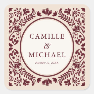 Burgundy Mexican Talavera Wedding Sticker