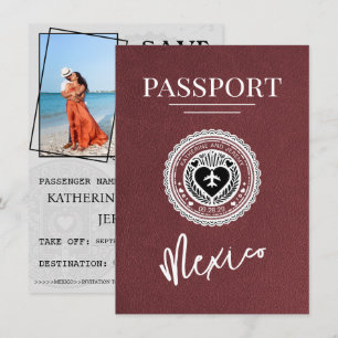 Burgundy Mexico Passport Save The Date