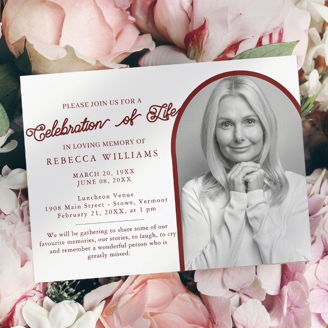 Burgundy Minimal Celebration of Life Invitations (Creator Uploaded)