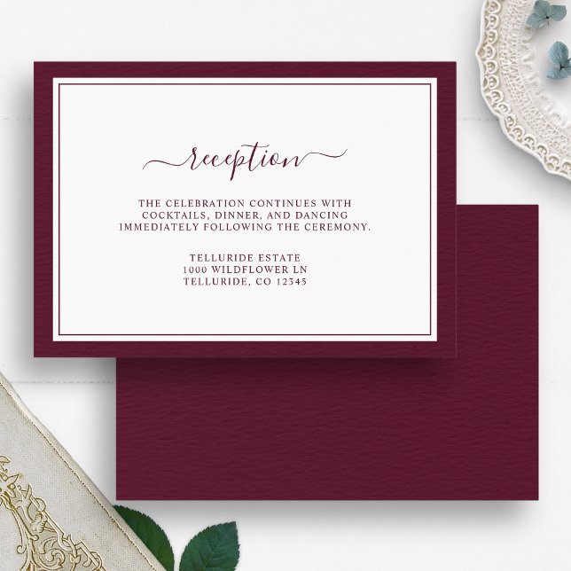Burgundy Minimal Elegant Script Reception Wedding Enclosure Card (Burgundy Minimal Elegant Script Reception Wedding Enclosure Card by Painted Paperie
)