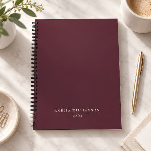 Burgundy Minimal Personalized Name Elegant Script Notebook