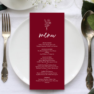 Burgundy Minimalist Botanicals Terracotta Wedding Menu