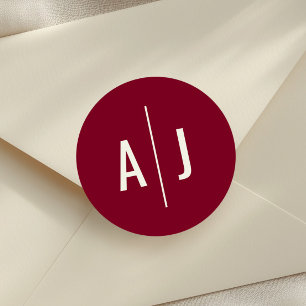 Burgundy Minimalist Elegant Envelope Seal, Wedding Classic Round Sticker