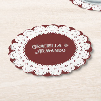 Burgundy Minimalist Paper Wedding Coasters