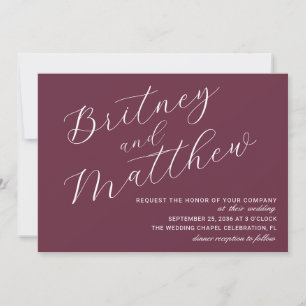 Burgundy Minimalist Photo Elegant Script Wedding Invitation