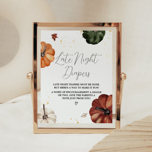 Burgundy Minimalist Pumpkin Late Night Diapers Poster (Minimalist Autumn Pumpkin Baby Shower Late Night Diapers Sign)