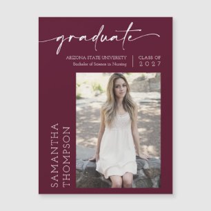 Burgundy Minimalist Script Photo Graduate Magnet