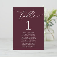 Burgundy Minimalist Wedding Seating Table Number