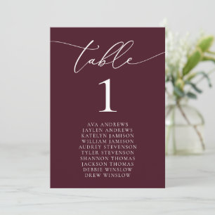 Burgundy Minimalist Wedding Seating Table Number