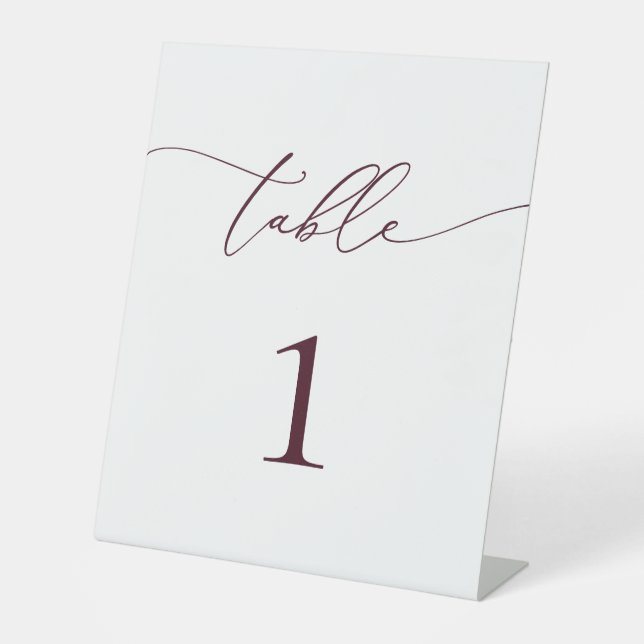 Burgundy Minimalist Wedding Table Number Pedestal Sign (Front)