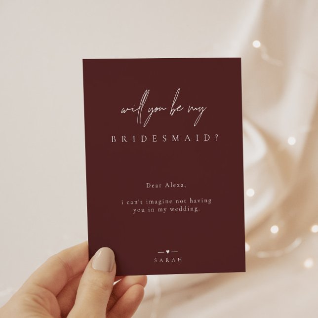 Burgundy Minimalist Will You Be My Bridesmaid Invi Invitation (Creator Uploaded)