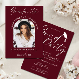 Burgundy Modern Arch Photo Graduation Party Invitation