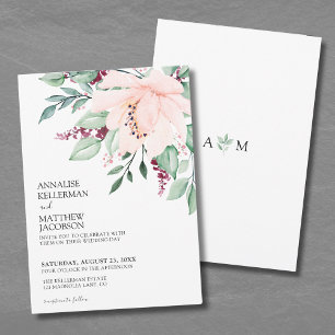 Burgundy Modern Blush Pink Floral Wedding Invitation