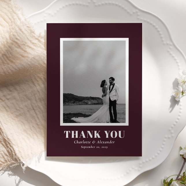 Burgundy Modern Bold Typography Wedding Thank You  Card (Creator Uploaded)