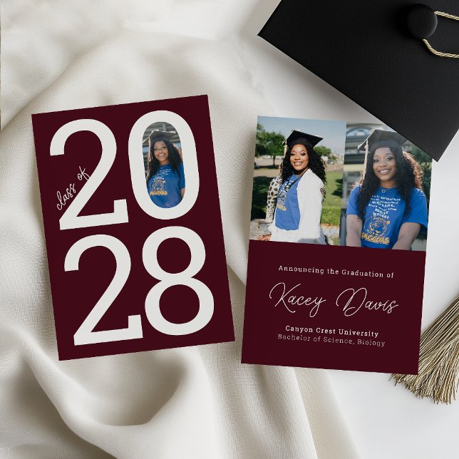Burgundy Modern Class Year Of and Photo Graduation Announcement (Creator Uploaded)