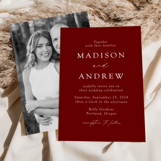 Burgundy Modern Elegance Photo Wedding Invitation (Creator Uploaded)