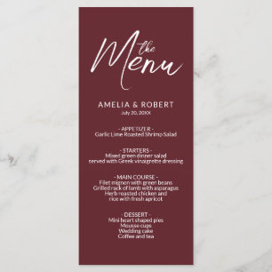 Burgundy Modern Elegant Simple Menu Mariage