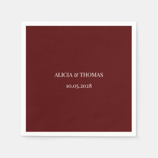 Burgundy Modern Initials Minimalist Wedding  Napkin