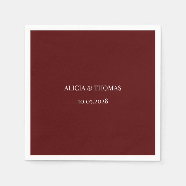 Burgundy Modern Initials Minimalist Wedding  Napkin (Front)
