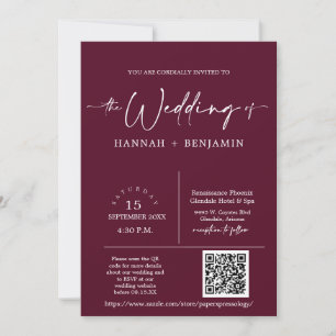 Burgundy Modern Minimal Wedding Arch QR Code Photo Invitation