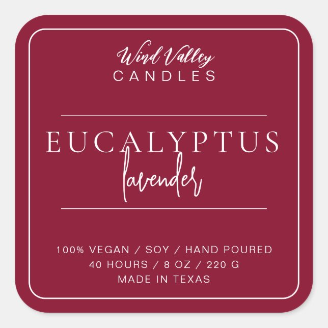 Burgundy modern minimalist candle label (Front)