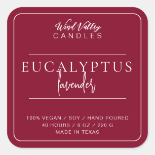 Burgundy modern minimalist candle label