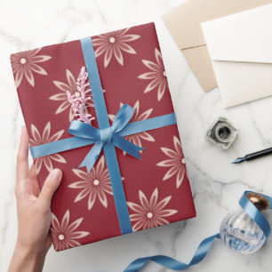 Burgundy Modern Minimalist Geometric Starflower Wrapping Paper