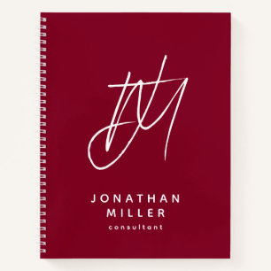 Burgundy Modern Minimalist Monogram Notebook