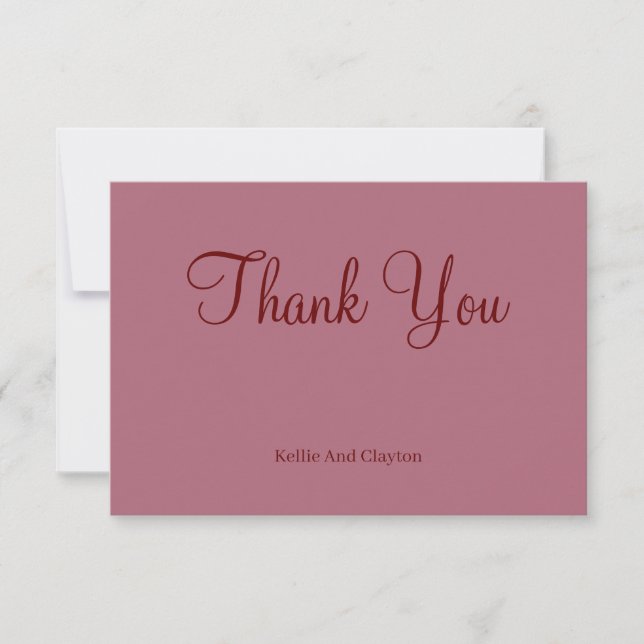 Burgundy Modern Minimalist Wedding Thank You Cards (Front)