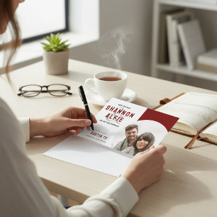 Burgundy Modern Photo Save The Date Card
