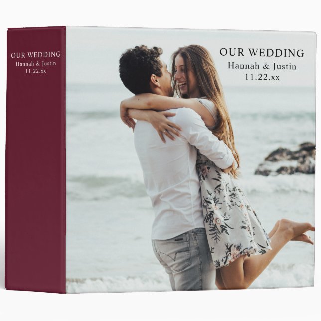 Burgundy Modern Photo Simple Wedding Planner Binder (Front/Spine)