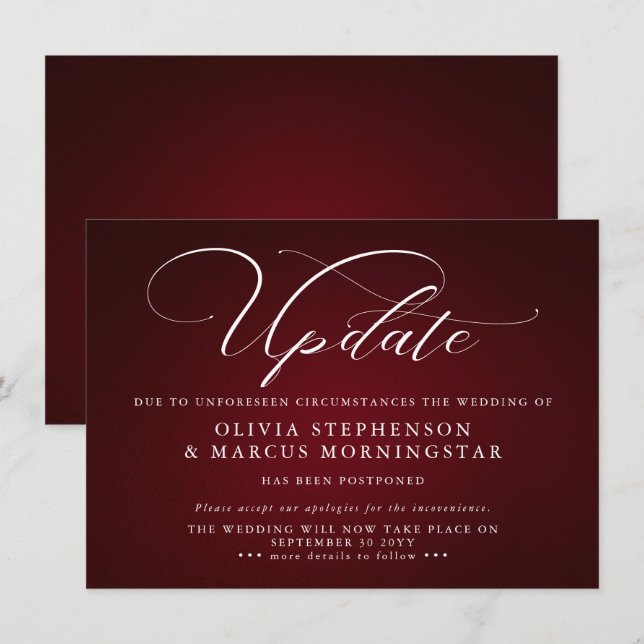 Burgundy  - Modern Postponed Event Announcement (Front/Back)
