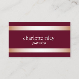 Burgundy   Modern Rose Gold Stripes Stylish Business Card